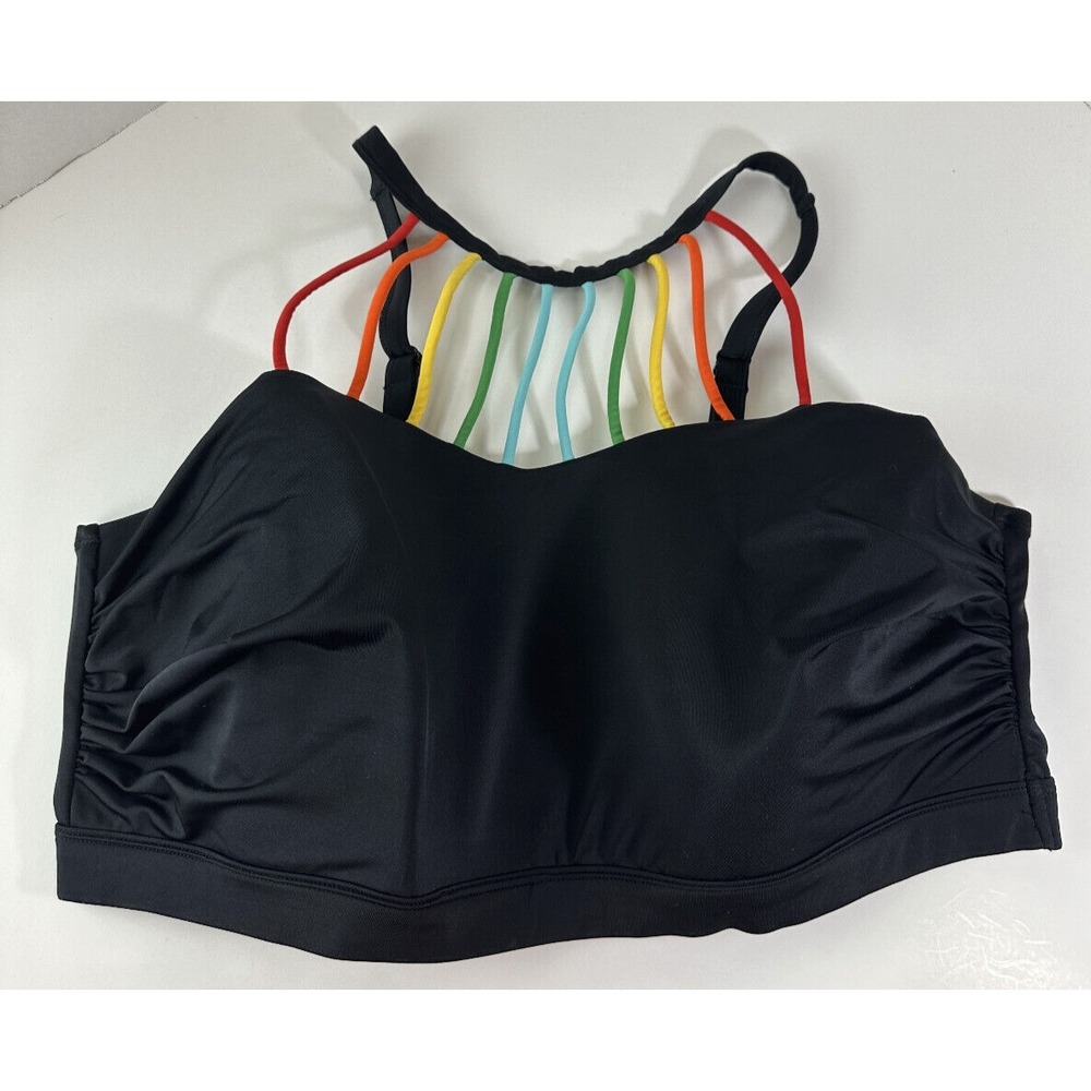 Cacique No Wire High Neck Swim Bikini Top Strappy Rainbow Detail Plus Size 24 - Picture 2 of 11